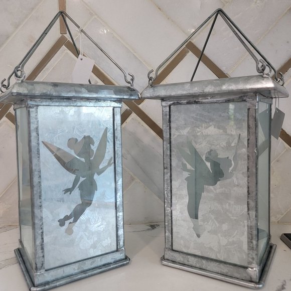 Disney Tinkerbell NWT Galvanized Metal Silhouette Candle Lanterns 9" set of 2. - Picture 3 of 10